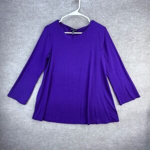 Eileen Fisher Purple Jersey Tunic Top 3/4‎ Sleeve Relaxed Fit Size M With FLAWS